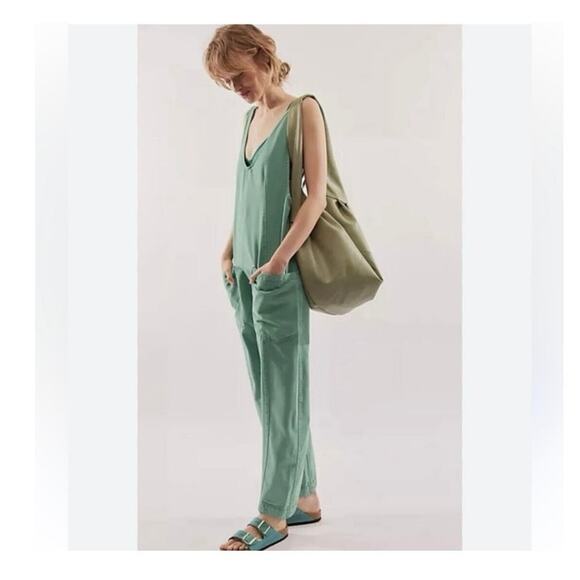 Free People High Roller Jumpsuit Green Overalls size XL - Picture 1 of 16